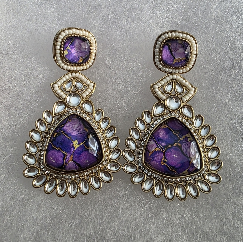 Elegant Purple and Gold Statement Earrings